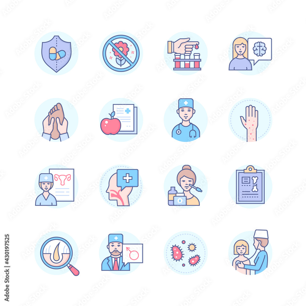 Medical professions - line design style icons set