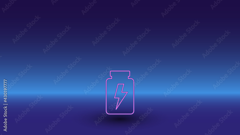 Neon power jar symbol on a gradient blue background. The isolated symbol is located in the bottom center. Gradient blue with light blue skyline Neon power jar symbol on a gradient blue background. The isolated symbol is located in the bottom center. Gradient blue with light blue skyline