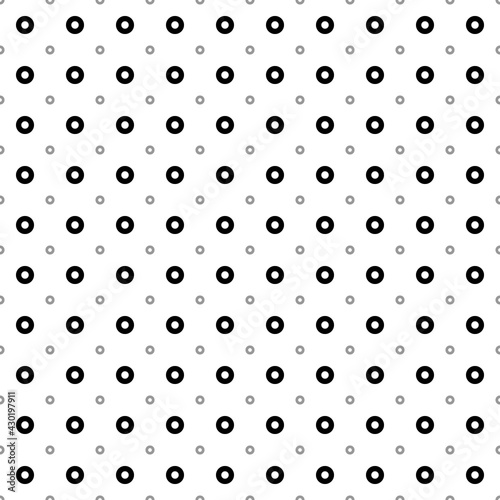 Square seamless background pattern from black record media symbols are different sizes and opacity. The pattern is evenly filled. Vector illustration on white background