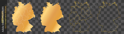 set of 4 gold political maps of Germany with regions isolated on transparent background	
