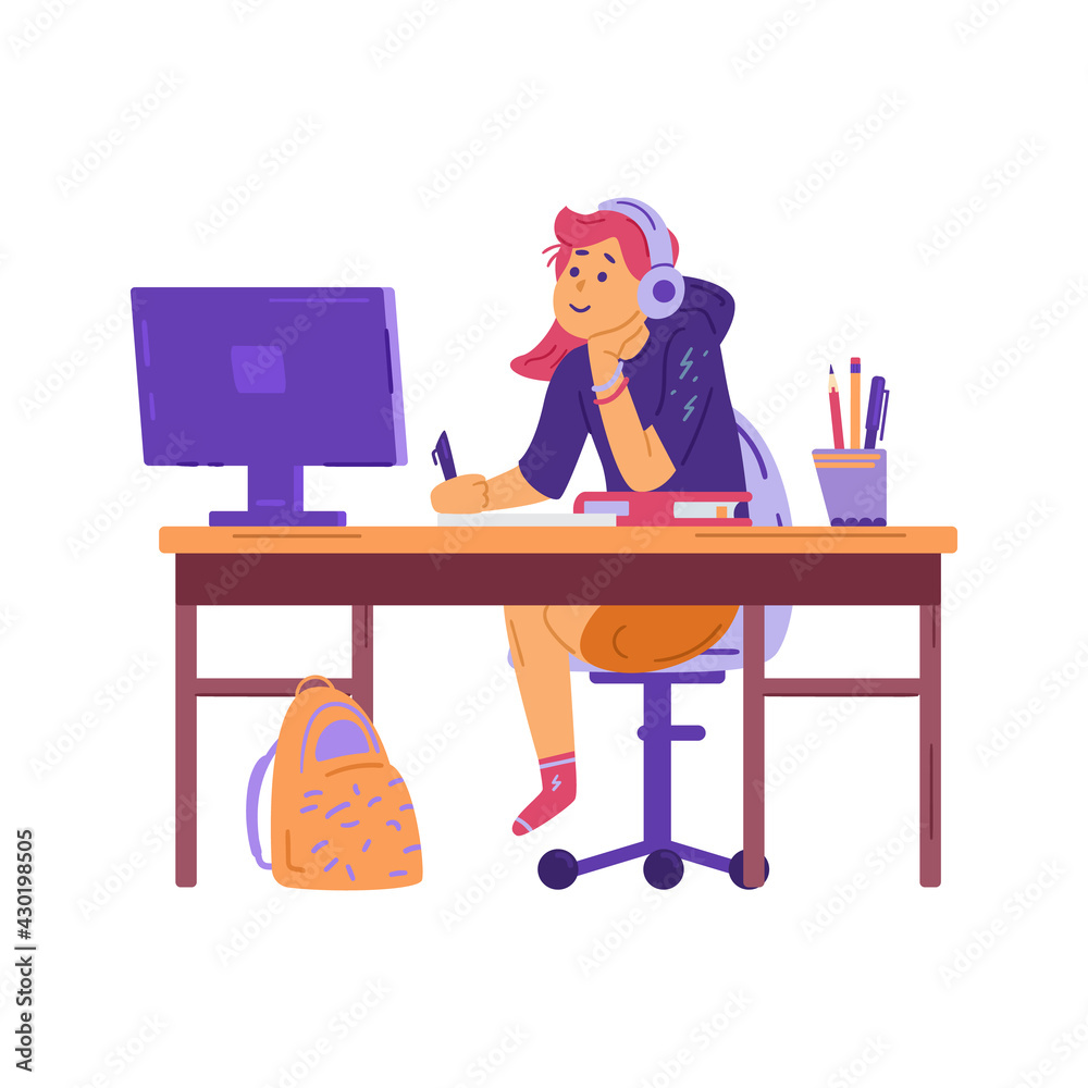 Children online education and internet school flat vector illustration isolated.