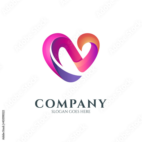 Vector logo of heart with letter N in gradient color concept