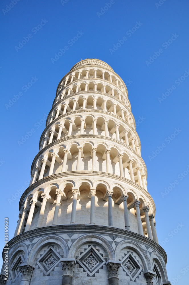 Architectural details of the Leaning Tower of Pisa, Tuscany Italy.