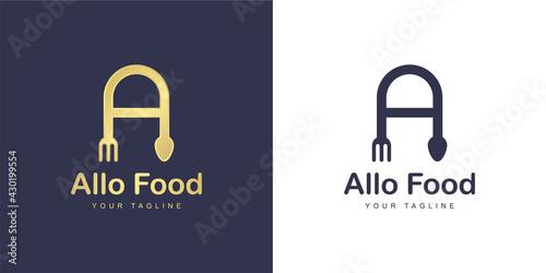 Minimalist A letter logo with "food" and "restaurant" concept