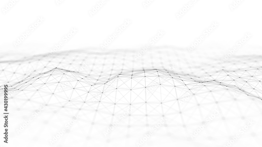 Artificial intelligence concept. Big data visualization. White technology wave. 3d rendering.