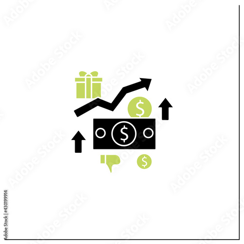 Higher taxes glyph icon. Higher percentage. Tax fee growth.Universal basic income concept.Filled flat sign. Isolated silhouette vector illustration
