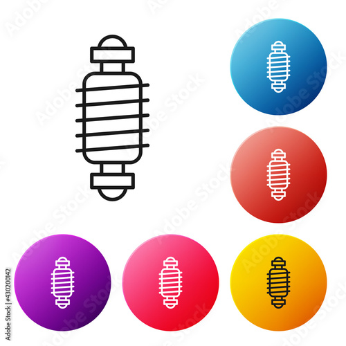 Black line Bicycle suspension icon isolated on white background. Set icons colorful circle buttons. Vector