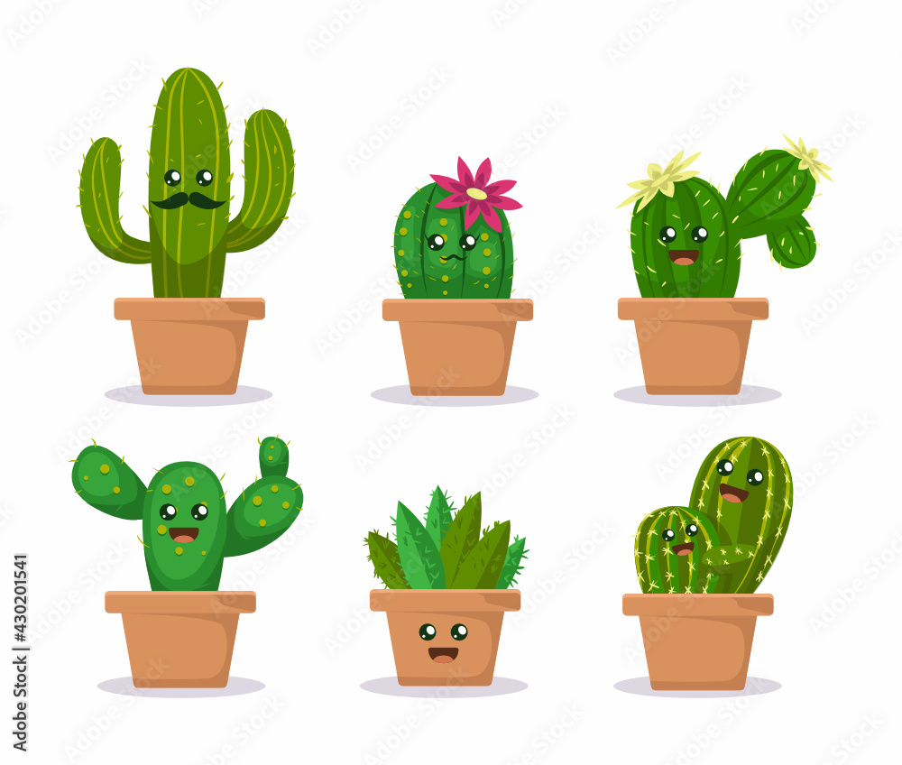 Set of cute cactus succulent plants mascot Set of cute cactus succulent plants mascot