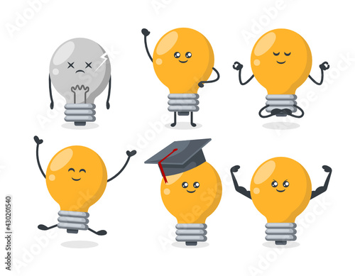 Set of light bulb idea creativity concept cute mascot