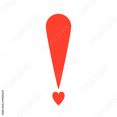 Exclamation mark with heart icon. Clipart image isolated on white background