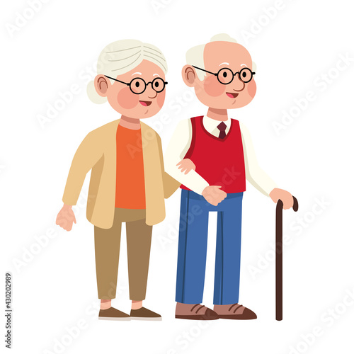 grandparents couple with cane
