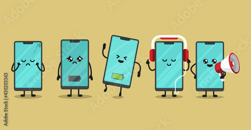 Set of smartphone mascot design illustration
