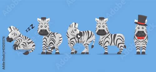 Set of cute zebra with various pose mascot design illustration