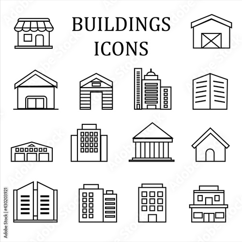 Vector real estate icons set or buildings icons collection