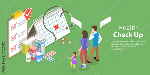 3D Isometric Flat Vector Conceptual Illustration of Health Checkup.