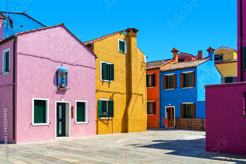 Old multicolored houses in Burano, Italy.
