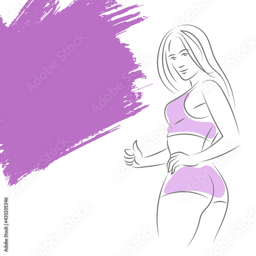 Young fitness girl with a beautiful sports figure. Woman in sportswear. Sketchy art lines on a white background.