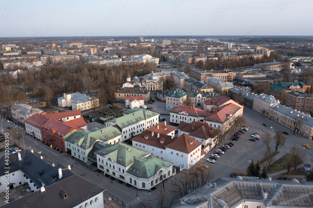 Top view of the hotel and restaurant complex in Pskov.