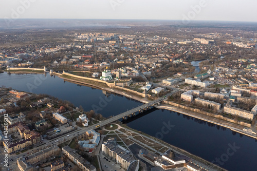 Aerial view to the central part of Pskov. The Great River and the main attractions. © Stanislav Samoylik