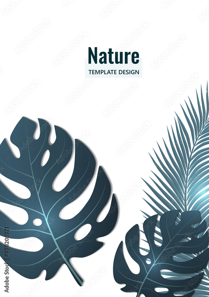 Fototapeta premium Abstract tropical style. Monstera leaves and palm trees on a white background. Vector illustration