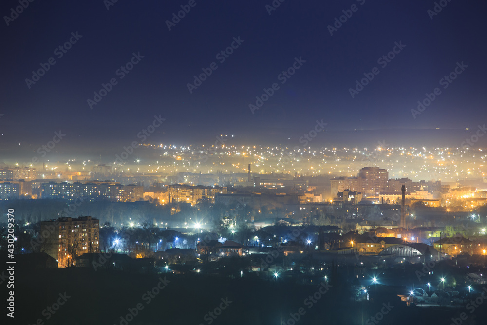 Smog in a Night City in Eastern Europe