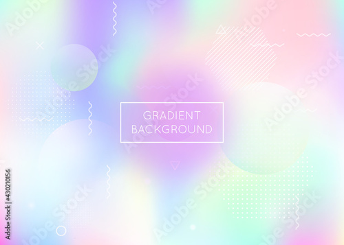 Bauhaus background with liquid shapes. Dynamic holographic fluid with gradient memphis elements.