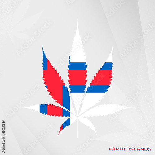 Flag of Faroe Islands in Marijuana leaf shape. The concept of legalization Cannabis in Faroe Islands.