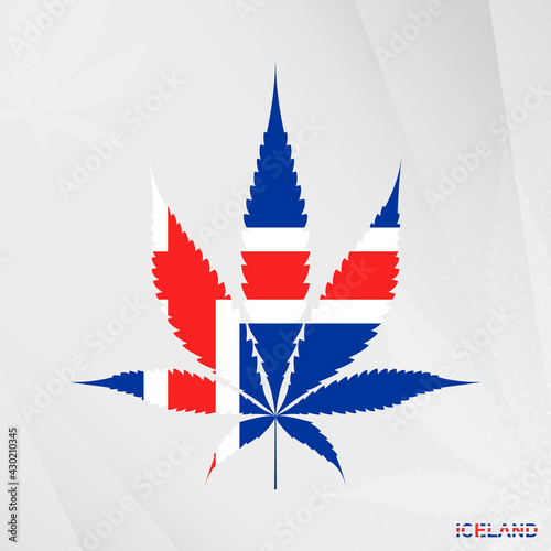 Flag of Iceland in Marijuana leaf shape. The concept of legalization Cannabis in Iceland.
