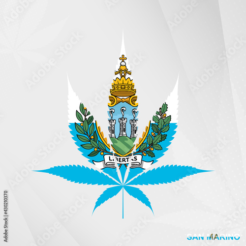 Flag of San Marino in Marijuana leaf shape. The concept of legalization Cannabis in San Marino.