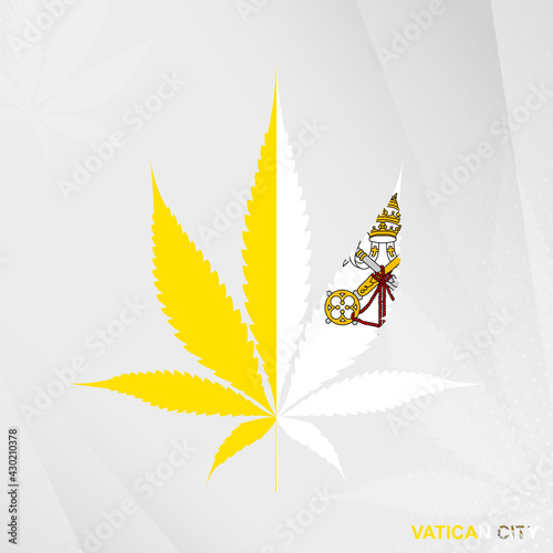 Flag of Vatican City in Marijuana leaf shape. The concept of legalization Cannabis in Vatican City.