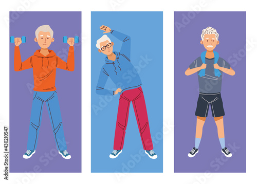 three athletic grandparents