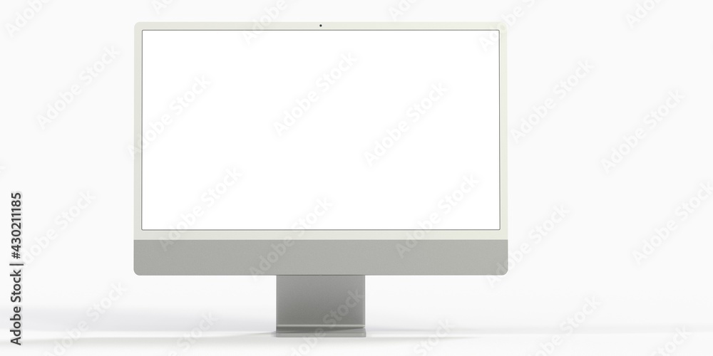 Computer display with blank white screen 3d. Computer display with blank white screen 3d.