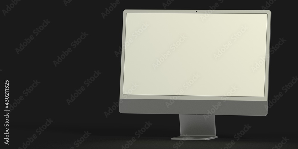 Computer display mock up with blank white screen. Stylish desktop computer mockup. 3d