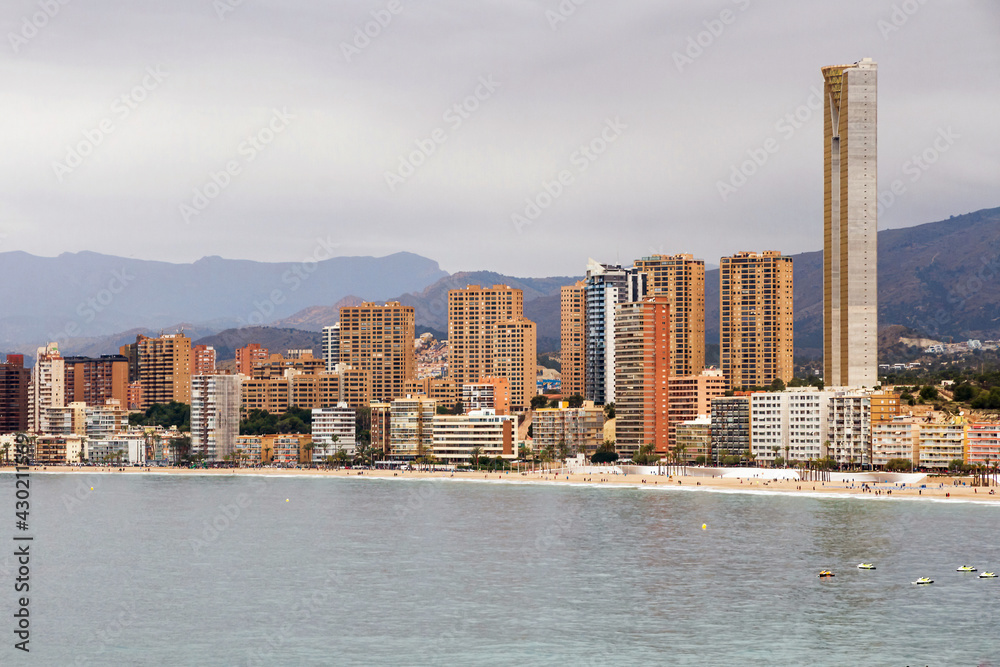  A sector of Poniente Beach in Benidorm with its skyscrapers facing the sea