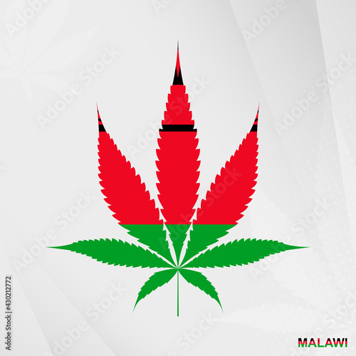 Flag of Malawi in Marijuana leaf shape. The concept of legalization Cannabis in Malawi.