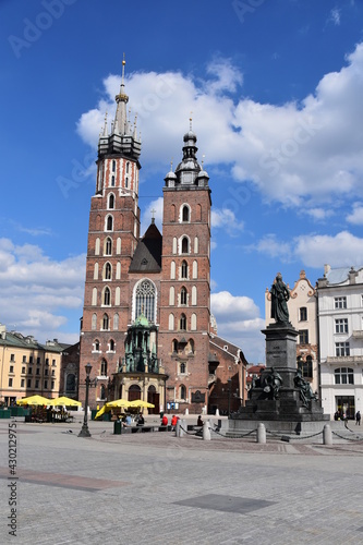 Krakow, historic old town, main square, monuments, city in Poland,