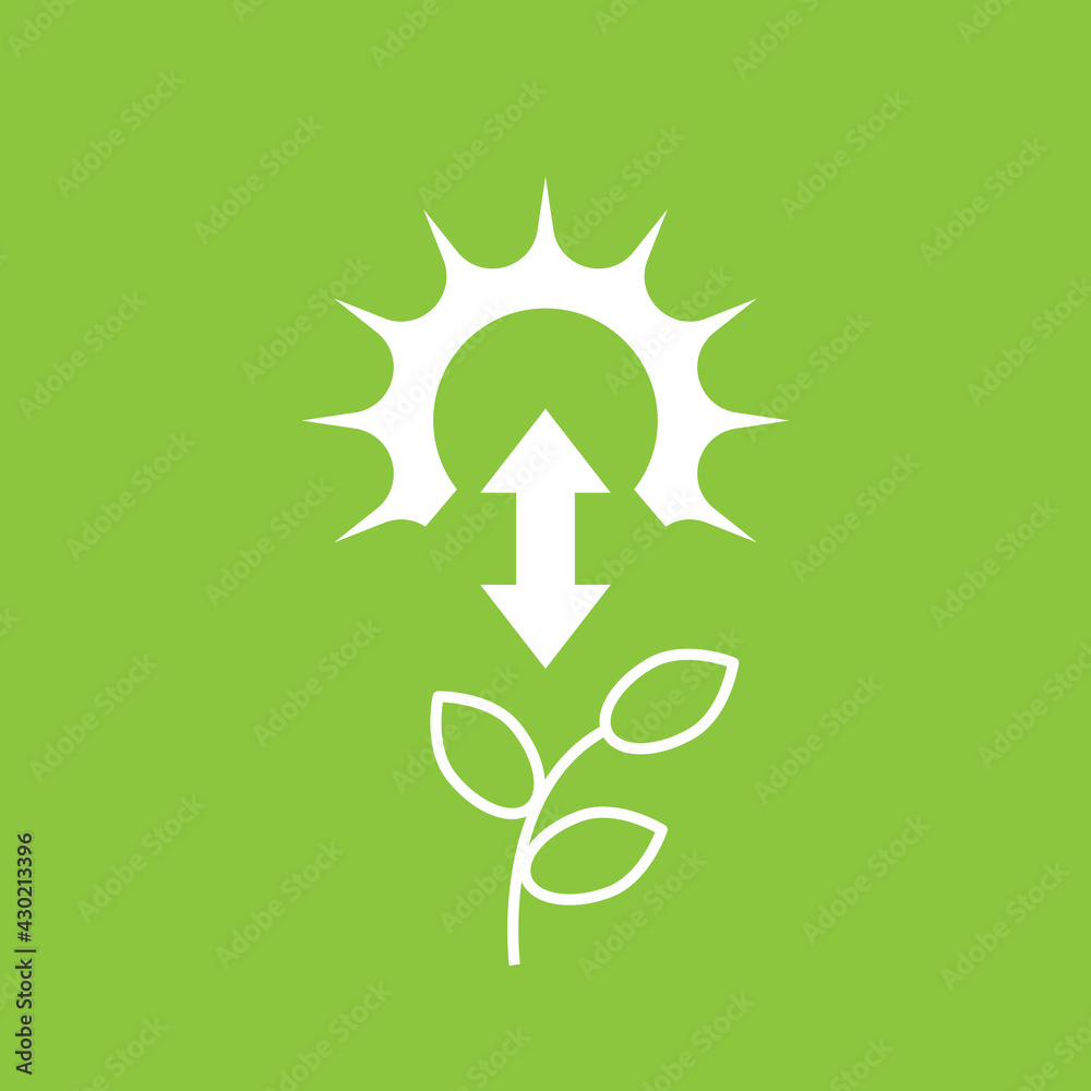 photosynthesis icon with sun and plant, vector
