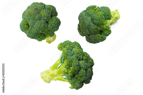 Fresh tasty broccoli isolated on white background.