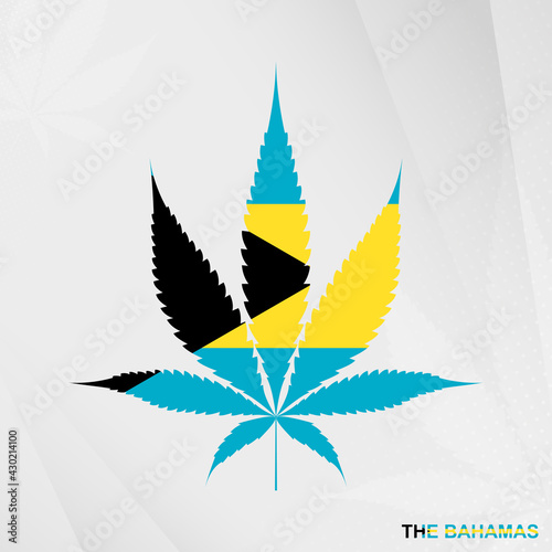 Flag of The Bahamas in Marijuana leaf shape. The concept of legalization Cannabis in The Bahamas.