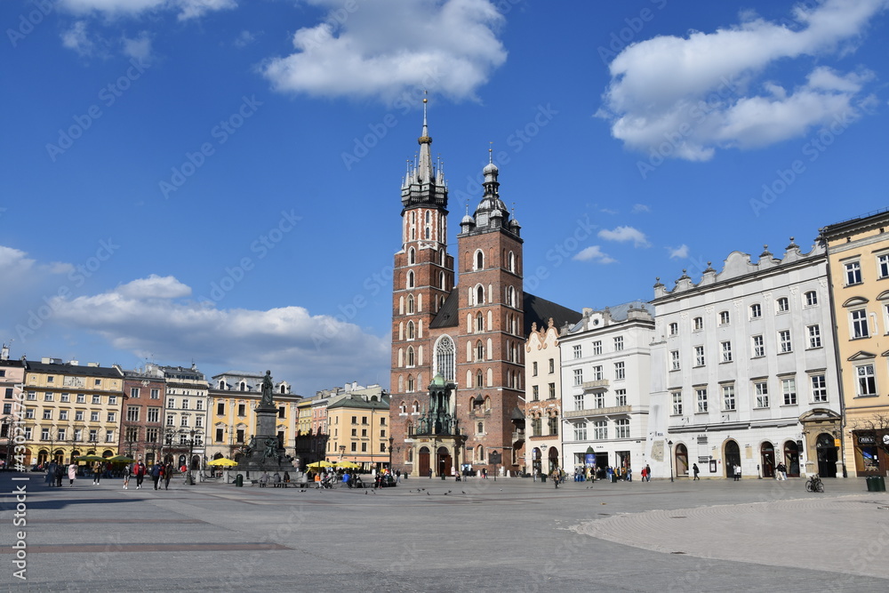 Krakow, historic old town, main square, monuments, city in Poland,