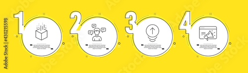 Augmented reality, Swipe up and Conversation messages line icons set. Timeline process infograph. Seo marketing sign. Virtual reality, Scrolling page, Communication. Megaphone. Technology set. Vector
