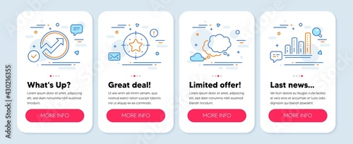 Set of Education icons, such as Speech bubble, Star target, Audit symbols. Mobile screen app banners. Graph chart line icons. Chat message, Winner award, Arrow graph. Growth report. Vector © blankstock