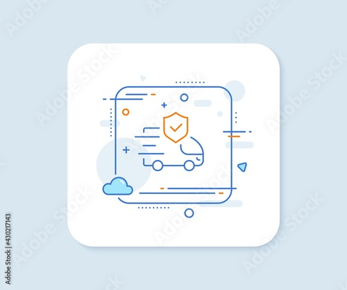 Transport insurance line icon. Abstract square vector button. Car risk coverage sign. Delivery protection symbol. Transport insurance line icon. Quality concept badge. Vector