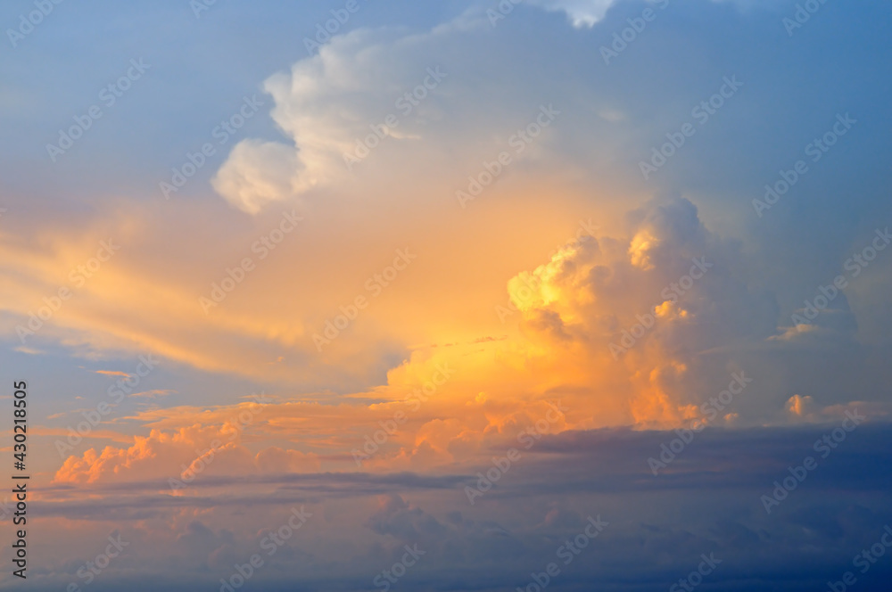 Beautiful sunset. Blue sky and clouds.