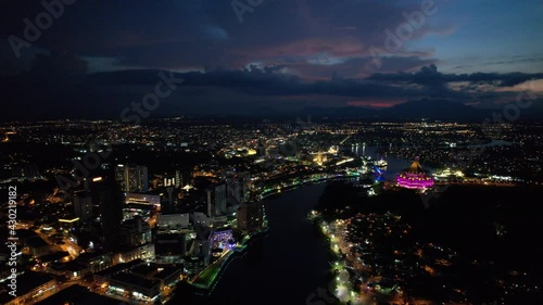 Kuching, Sarawak Malaysia - April 26 2021: The buildings, landmarks and scenery of Kuching city, capital of Sarawak, Borneo island.  photo