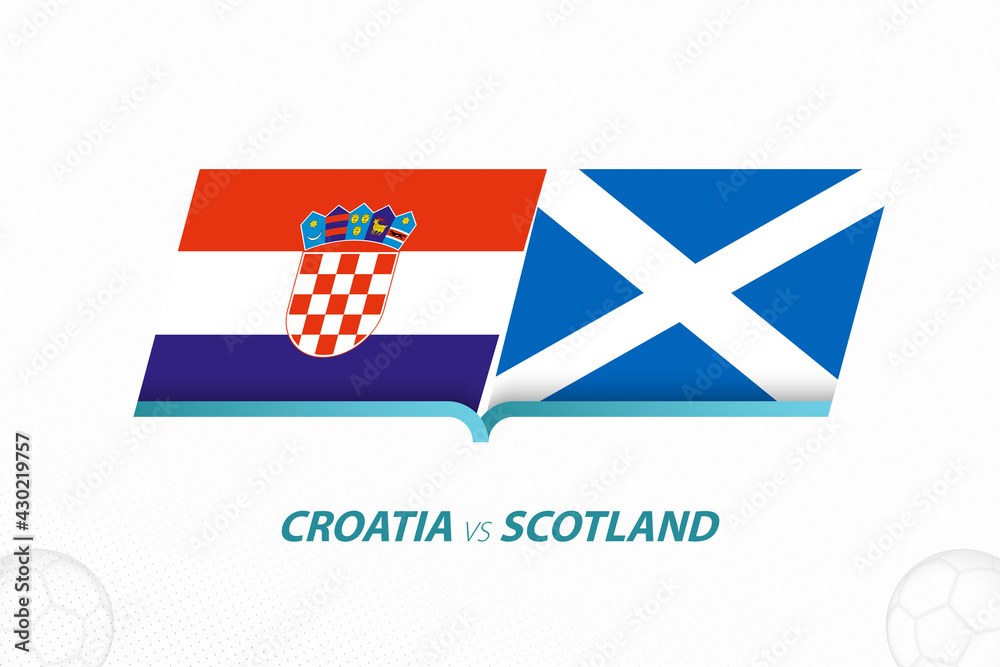 Croatia vs Scotland in European Football Competition, Group D. Versus icon on Football background.