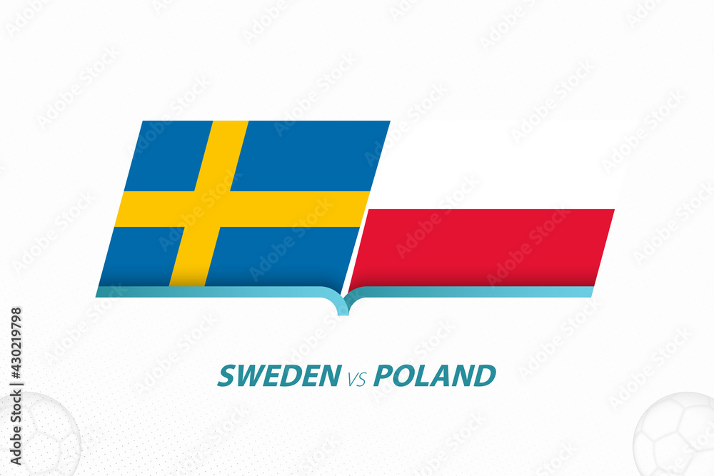 Sweden vs Poland in European Football Competition, Group E. Versus icon on Football background. Sweden vs Poland in European Football Competition, Group E. Versus icon on Football background.