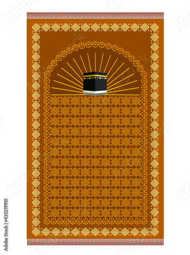 Vector design of Muslim prayer rug with decorative elements. İslamic textile. 