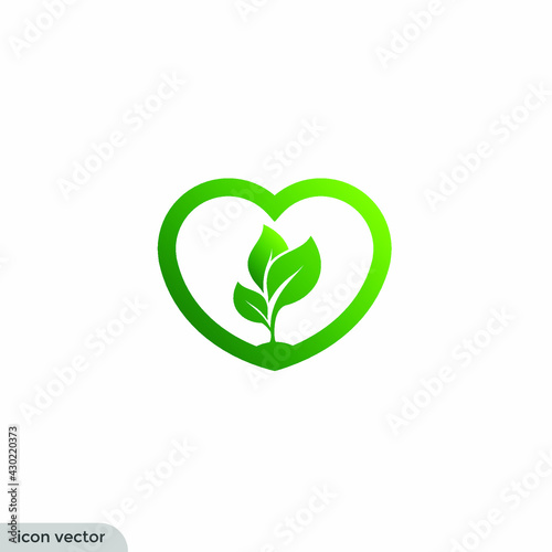 leaf icon heart shaped nature symbol logo template