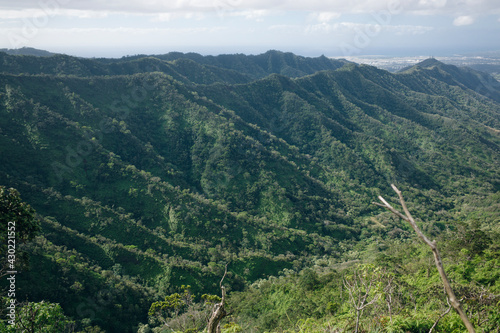 View from the summit of the Koolau Mountain range on the island of Oahu in Hawaii photo